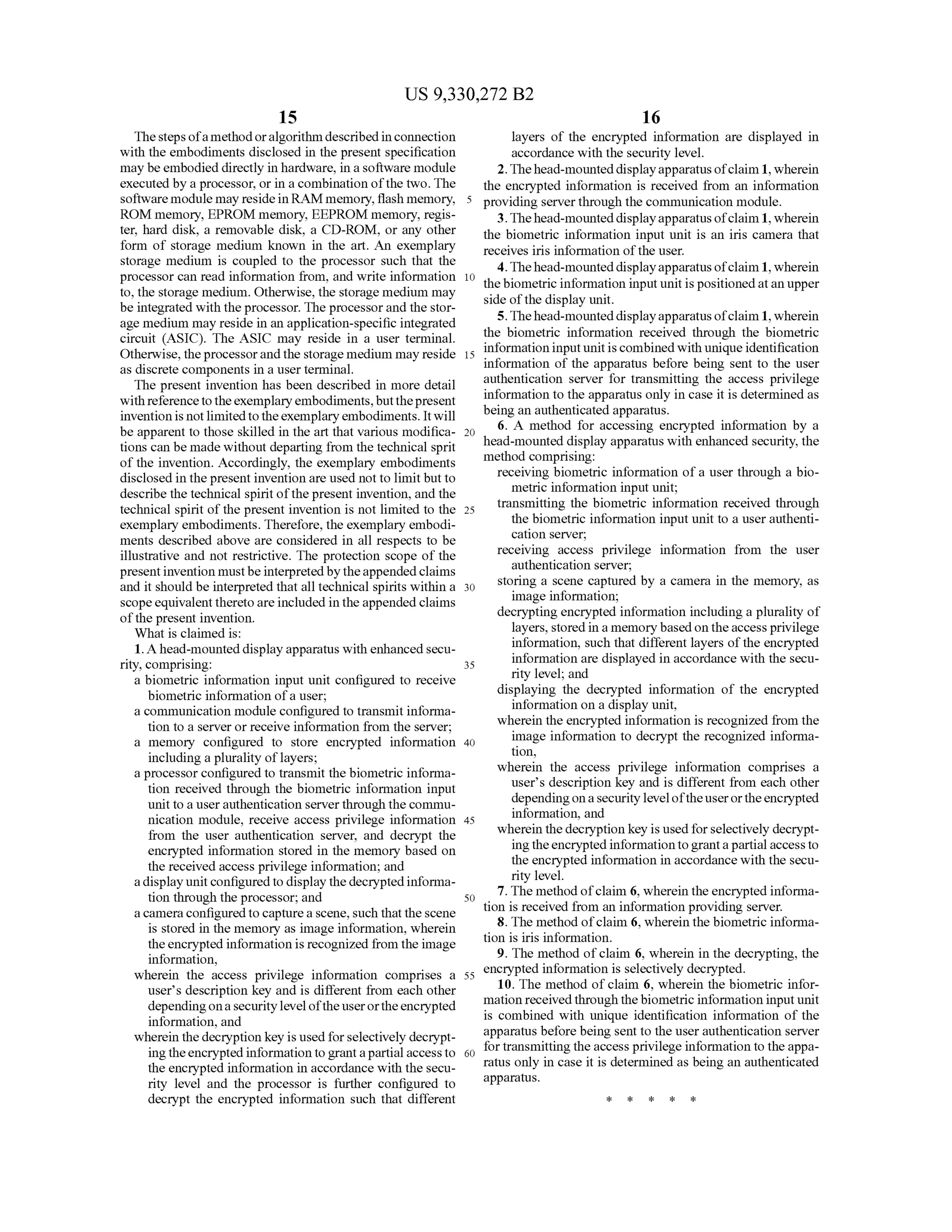 Head-mounted display apparatus with enhanced security and method for ...