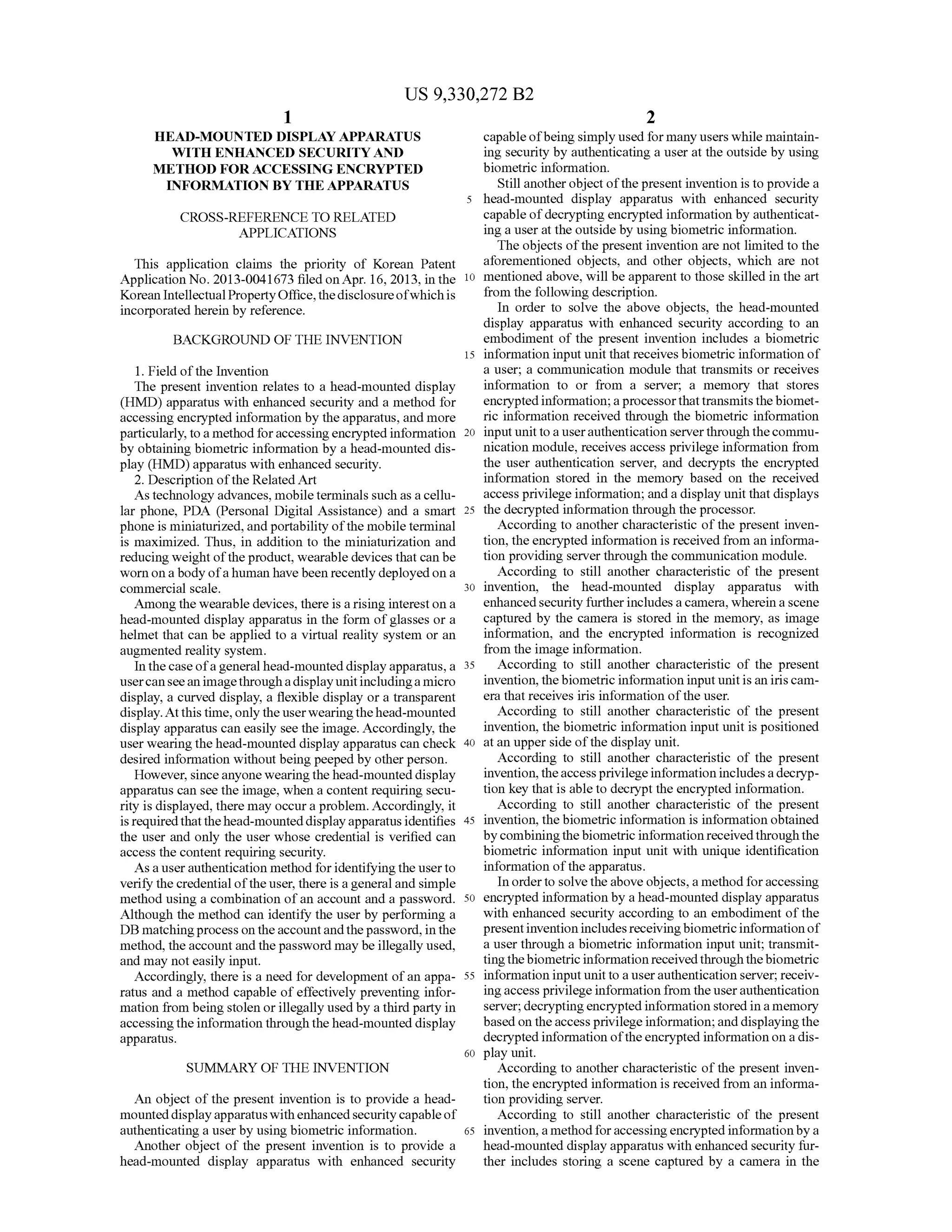 Head-mounted display apparatus with enhanced security and method for ...