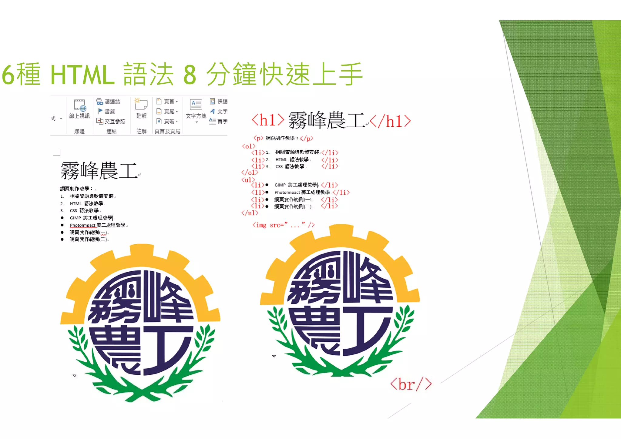 6種 HTML 語法 8 分鐘快速6種 HTML 語法 8 分鐘快速上手上手
 