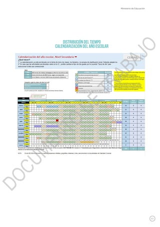 65
Ministerio de Educación
distribución del tiempo
Calendarización del año escolar
DOCUMENTO
DE
TRABAJO
 