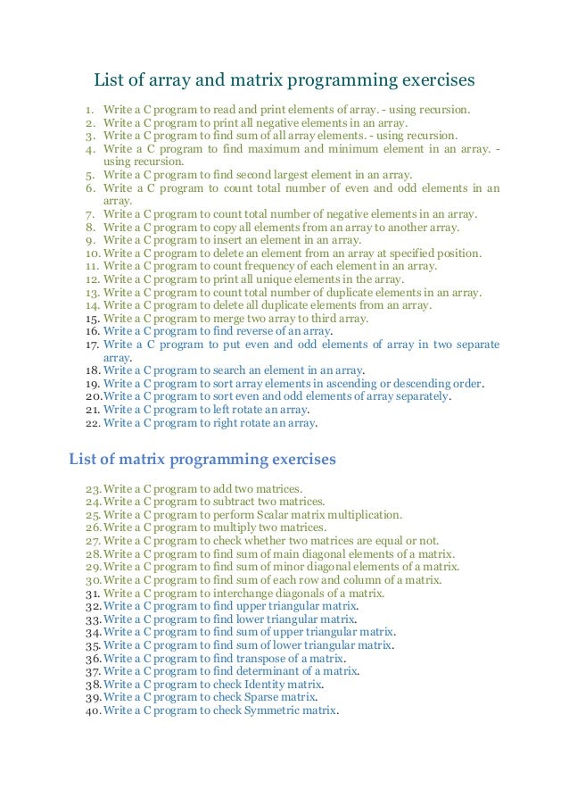 C Programming Exercises And Solutions