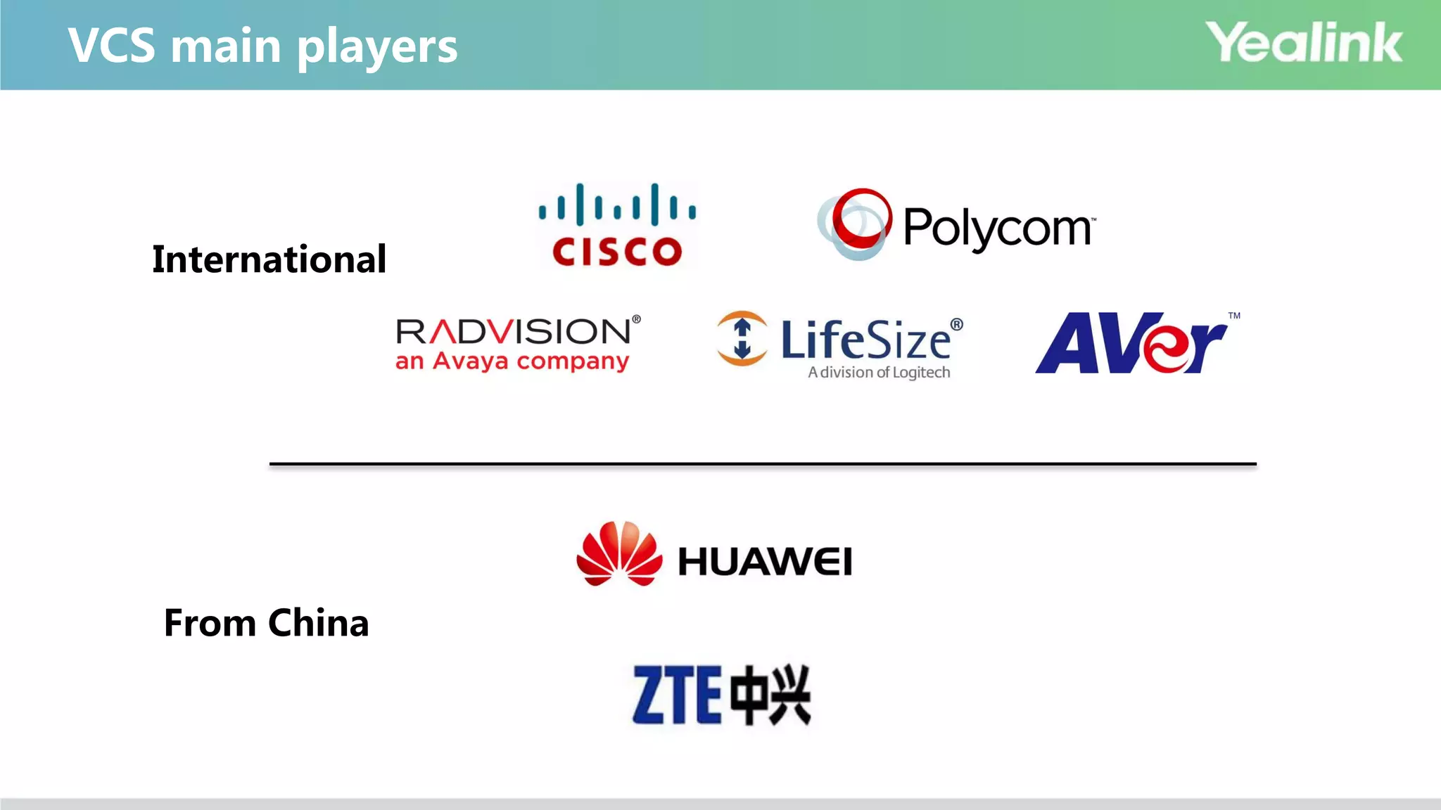 VCS main players
International
From China
 