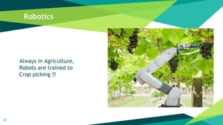 Robotics
24
Always in Agriculture,
Robots are trained to
Crop picking !!
 