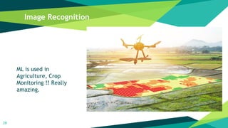 Image Recognition
28
ML is used in
Agriculture, Crop
Monitoring !! Really
amazing.
 