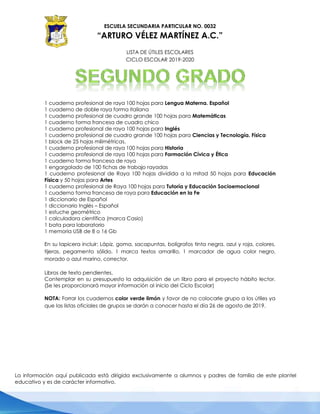 LISTA DE ÚTILES│SECUNDARIA | PDF