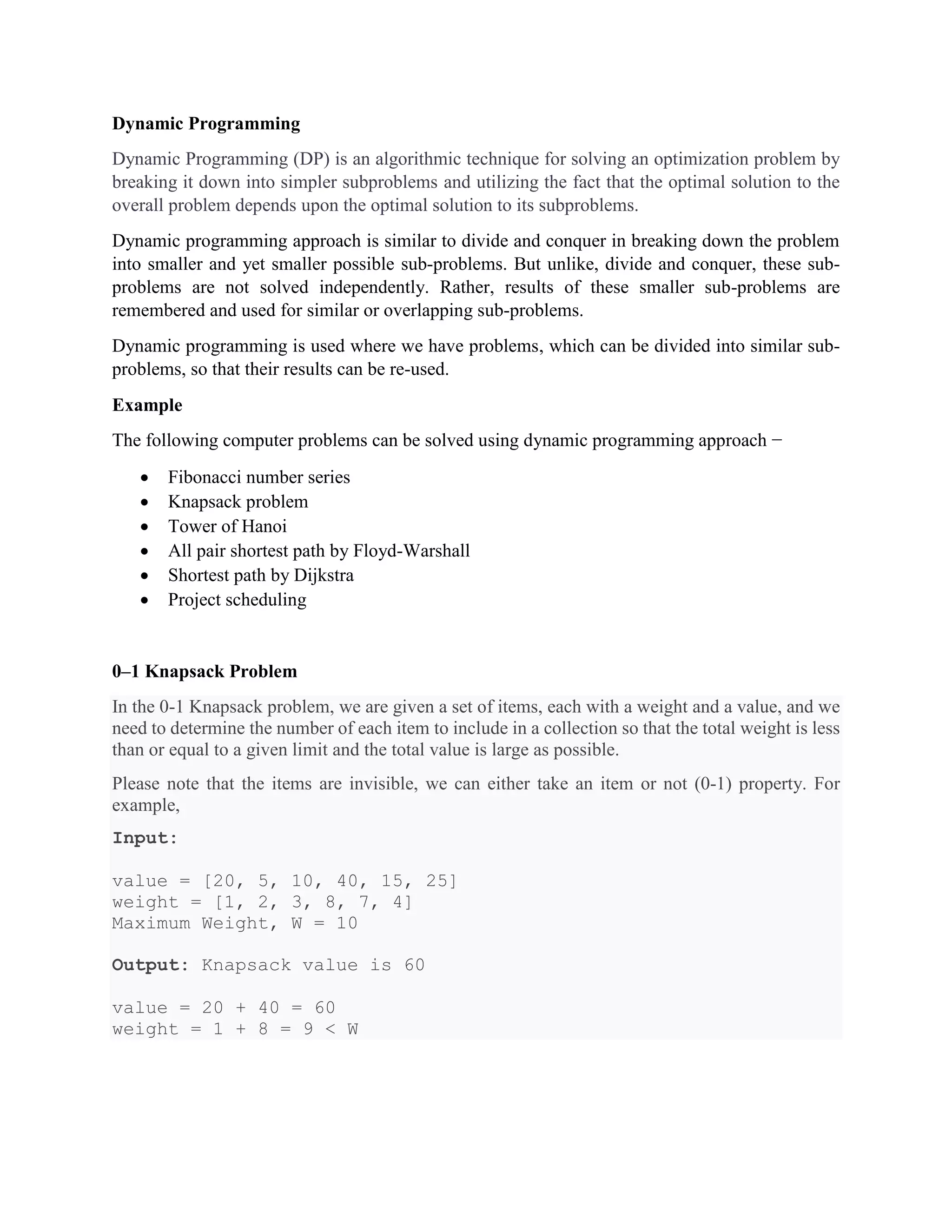 0-1 knapsack problem | PDF image.