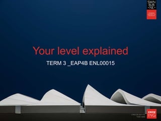 CRICOS 00111D
TOID 3069
Your level explained
TERM 3 _EAP4B ENL00015
 