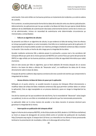 OEA Informe final analisis de integridad electoral bolivia 2019