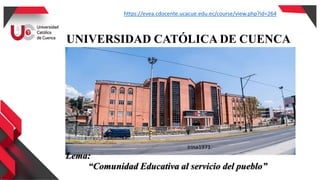 UNIVERSIDAD CATÓLICA DE CUENCA
Lema:
“Comunidad Educativa al servicio del pueblo”
Irina1971.
https://evea.cdocente.ucacue.edu.ec/course/view.php?id=264
 