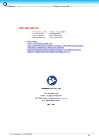 Luis Sánchez Arce. / Cel. 942914534
10
PlanLector _2021 Segundo grado
 