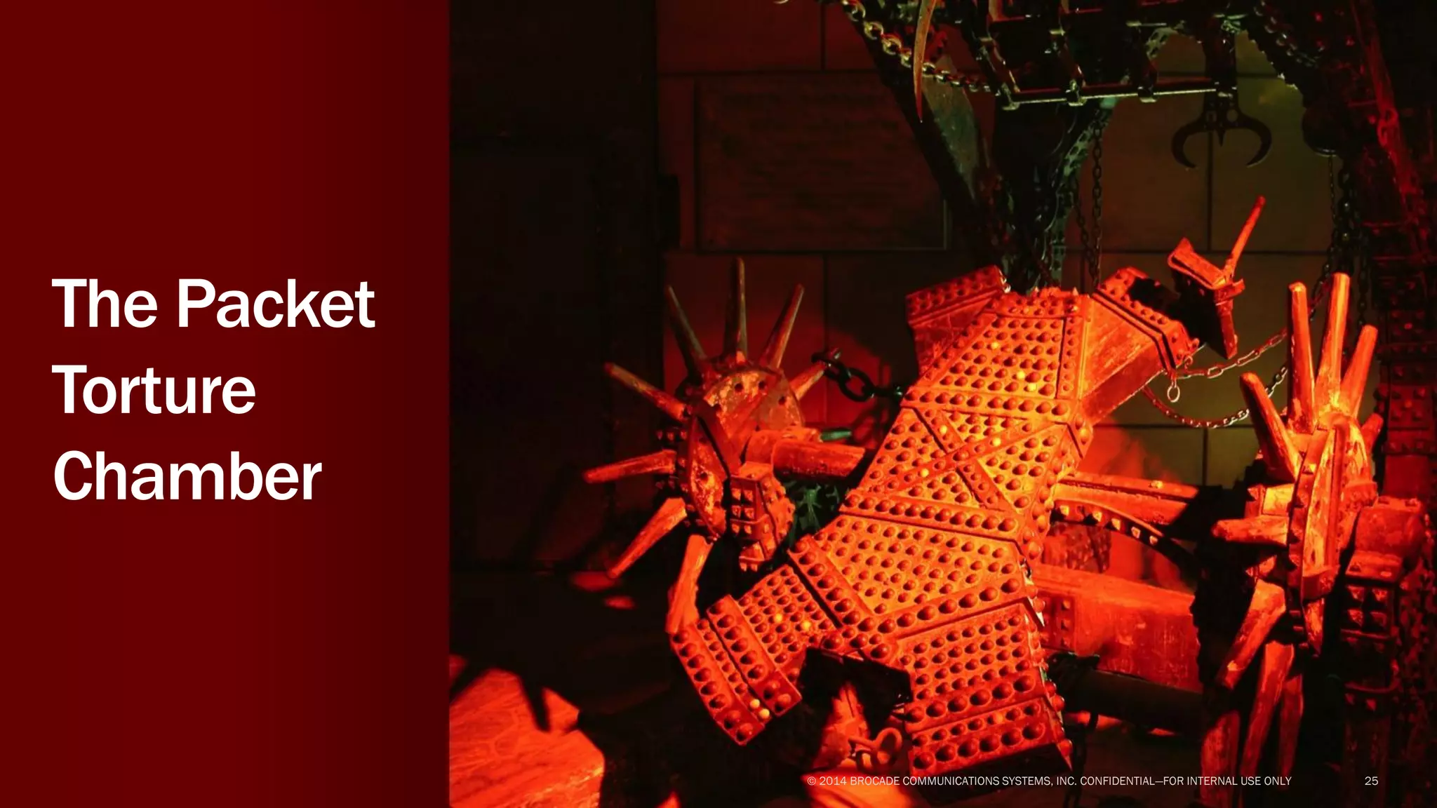 25
The Packet
Torture
Chamber
© 2014 BROCADE COMMUNICATIONS SYSTEMS, INC. CONFIDENTIAL—FOR INTERNAL USE ONLY
 