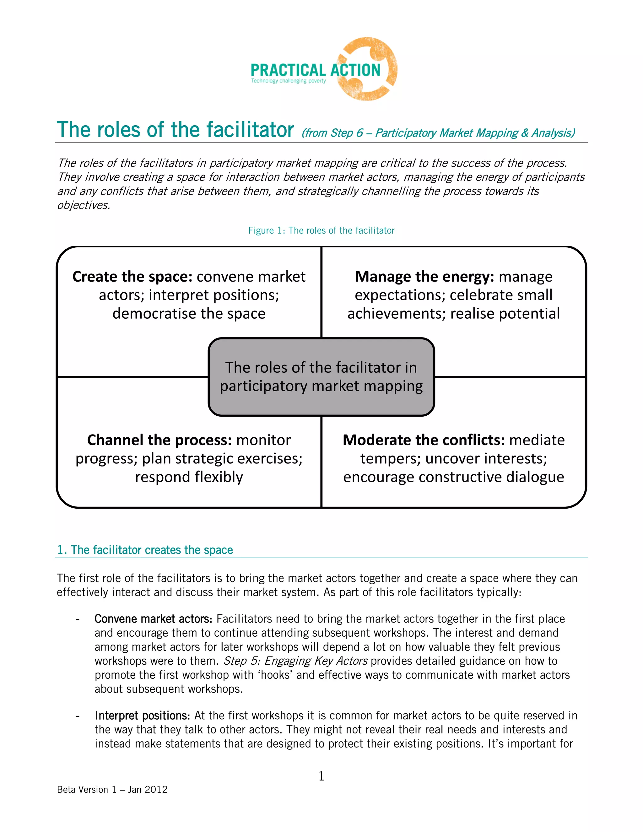 Facilitation Training Materials - Roles of the Facilitator handout | PDF