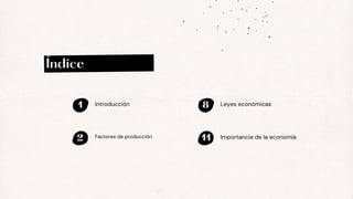 Introducción
1
Índice
Factores de producción
2
Leyes económicas
8
Importancia de la economía
11
 