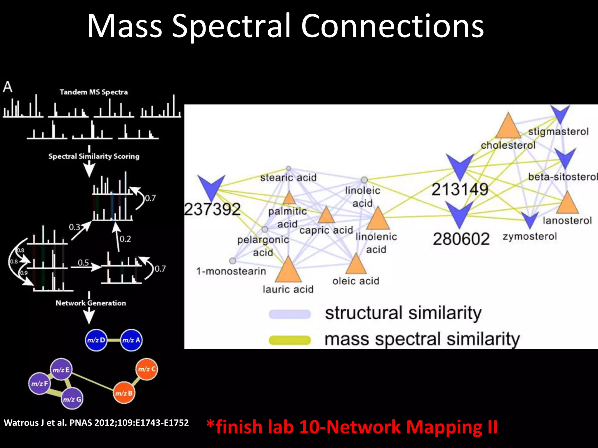 Mass Spectral Connections 
Watrous J et al. PNAS 2012;109:E1743-E1752 *finish lab 10-Network Mapping II 
 