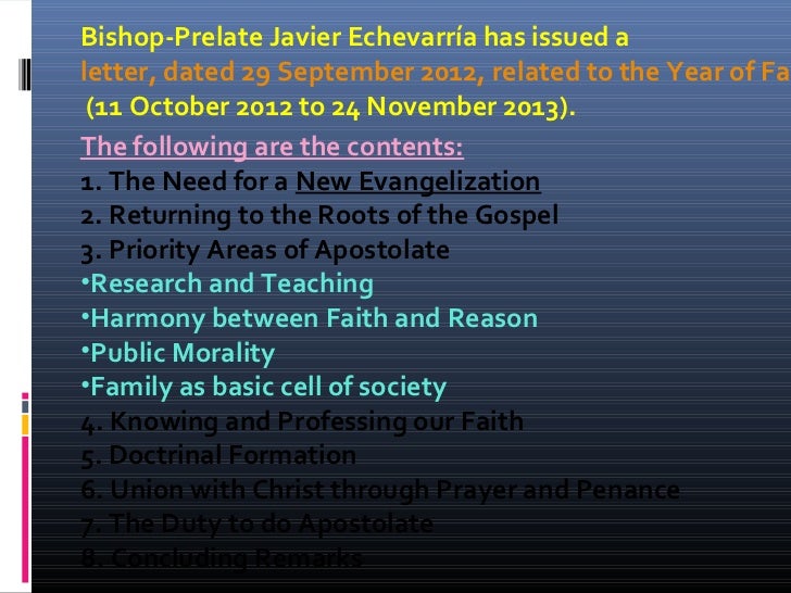Prelate Letter Year of Faith