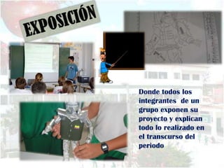 Donde todos los
integrantes de un
grupo exponen su
proyecto y explican
todo lo realizado en
el transcurso del
periodo
 