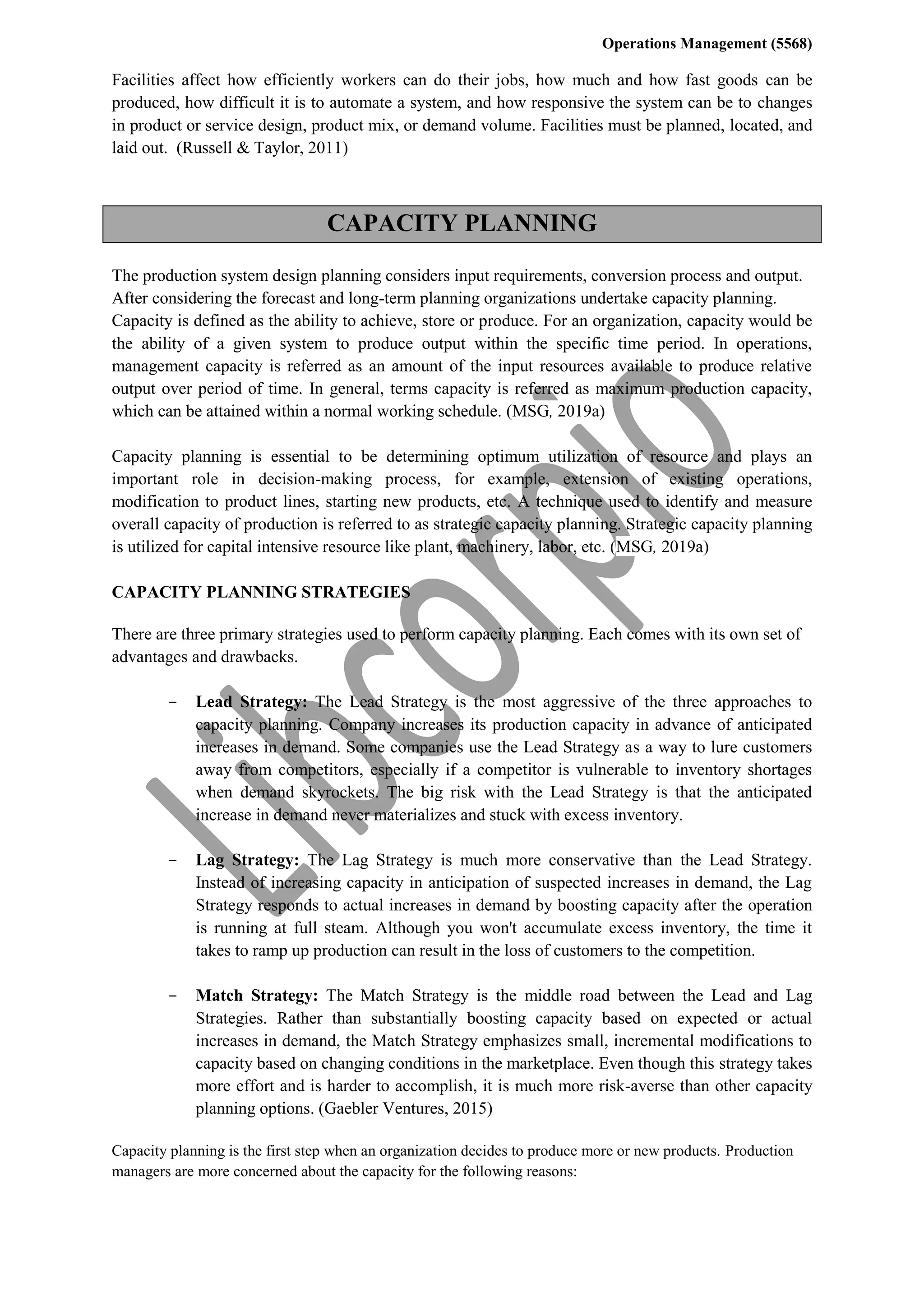 CAPACITY PLANNING AND ‎FACILITIES PLANNING | PDF