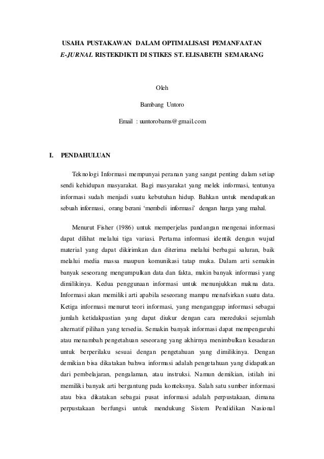 Usaha Pustakawan Dalam Optimalisasi Pemanfaatan E Jurnal Ristekdikti