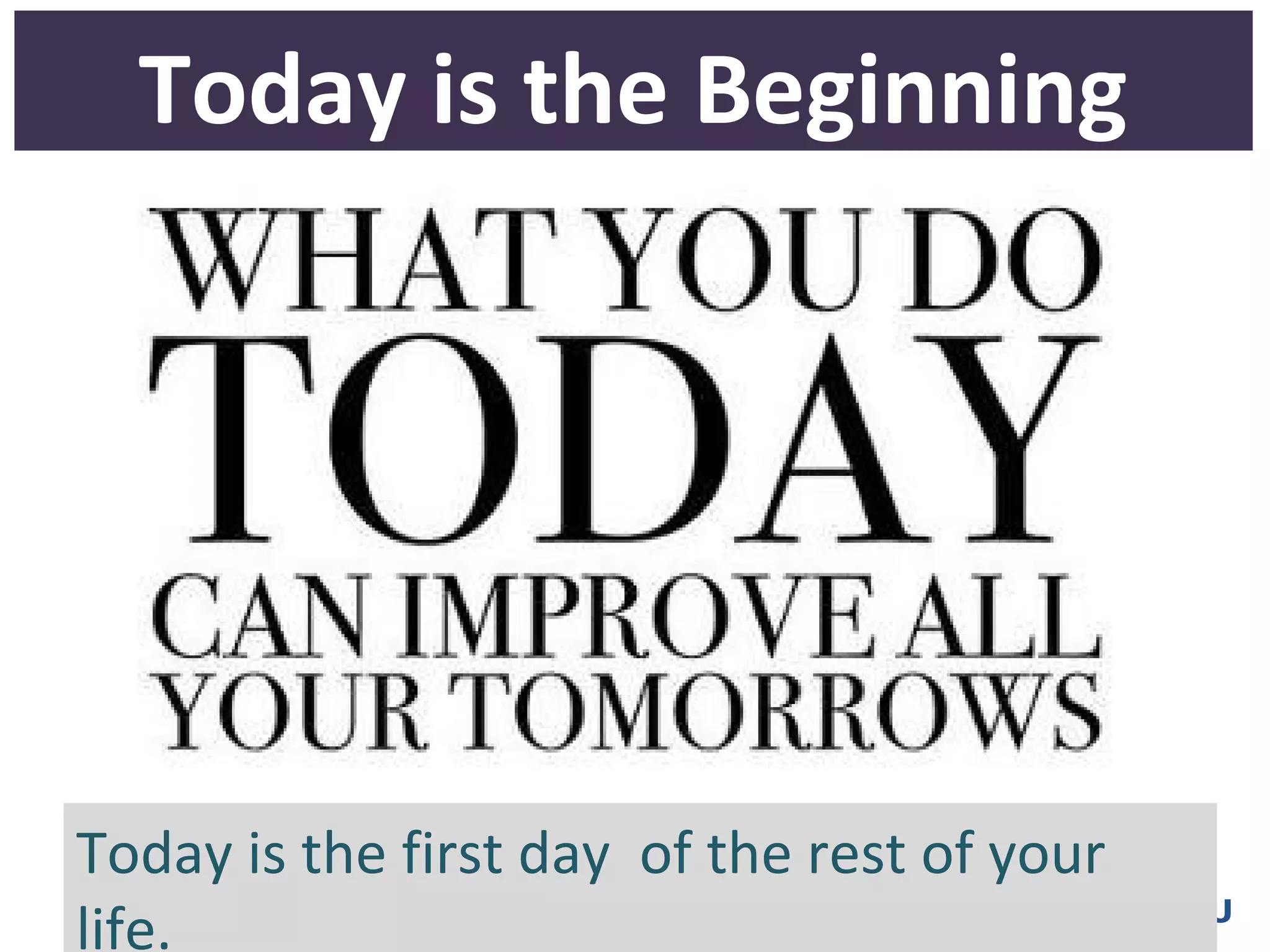 Today is the Beginning




Today is the first day of the rest of your
life.                                    mnRAJU
 