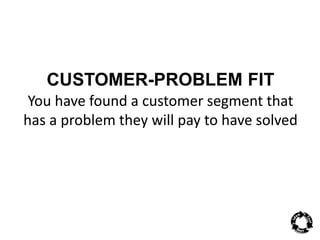 CUSTOMER-PROBLEM FIT 
You have found a customer segment that 
has a problem they will pay to have solved 
 