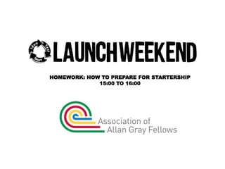 HOMEWORK: HOW TO PREPARE FOR STARTERSHIP 
15:00 TO 16:00 
 