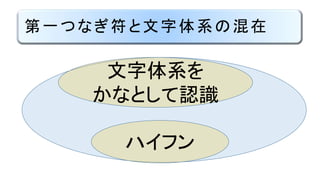 第一つなぎ符と文字体系の混在
ハイフン
文字体系を
かなとして認識
 