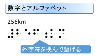 数字とアルファベット
256km
外字符を挟んで繋げる
 