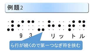 例題2
9 3 リ ッ ト ル
ら行が続くので第一つなぎ符を挟む
 