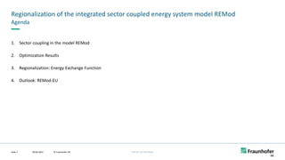 FHG-SK: ISE-INTERNAL
Regionalization of the integrated sector coupled energy system model REMod
09.06.2022 © Fraunhofer ISE
Seite 7
Agenda
1. Sector coupling in the model REMod
2. Optimization Results
3. Regionalization: Energy Exchange Function
4. Outlook: REMod-EU
 