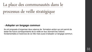 Présentation de l'article : " Organiser la veille stratégique dans l'entreprise: Communautés Professionnelles et Stratégies-Réseaux" - Nicolas Moinet et Philippe Darantière