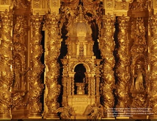 Retablo mayor, Iglesia de San Esteban, Salamanca, España.
Obra de José Simón de Churriguera: (Churrigueresco)
Estilo refleja columnas salomónicas y cantidad de motivos
decorativos en sobreabundancia.
 