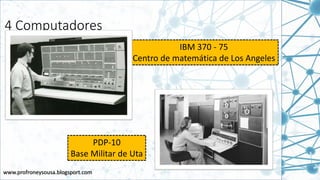www.profroneysousa.blogsport.com
4 Computadores
IBM 370 - 75
Centro de matemática de Los Angeles
PDP-10
Base Militar de Uta
 