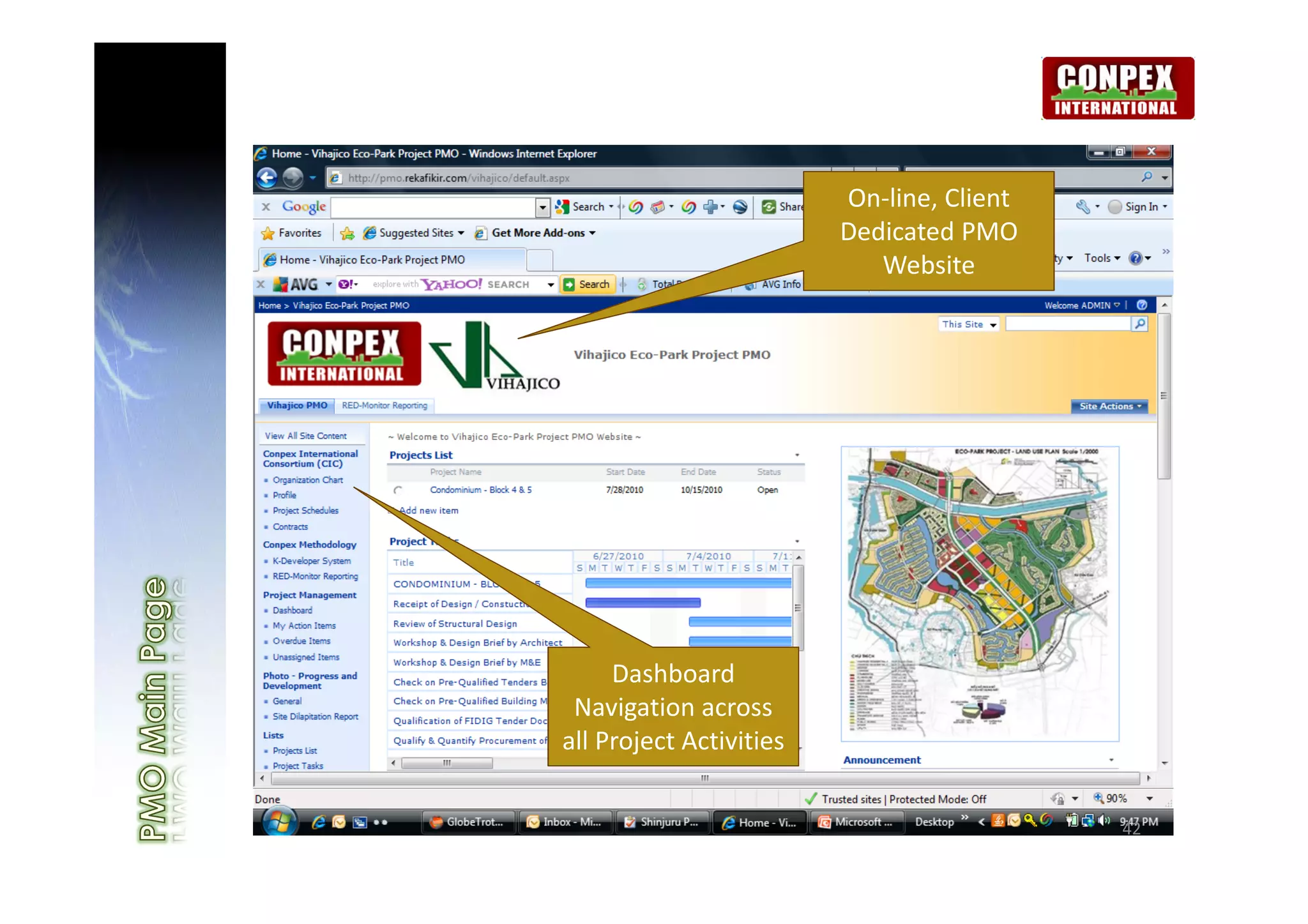 On-line, Client
                         Dedicated PMO
                            Website




     Dashboard
 Navigation across
all Project Activities


                                           42
 