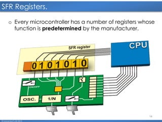14
SFR Registers.
© Mohamed F.A.B 2015
o Every microcontroller has a number of registers whose
function is predetermined by the manufacturer.
 