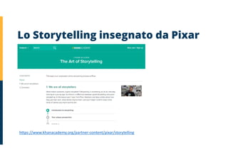Lo Storytelling insegnato da Pixar
https://www.khanacademy.org/partner-content/pixar/storytelling
 