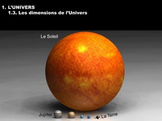 1. L’UNIVERS
   1.3. Les dimensions de l’Univers




                Le Soleil




               Jupiter
 