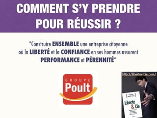 “Construire ENSEMBLE une entreprise citoyenne  
où la LIBERTÉ et la CONFIANCE en ses hommes assurent
PERFORMANCE et PÉRENNITÉ“
http://liberteetcie.com/
COMMENT S’Y PRENDRE
POUR RÉUSSIR ?
 
