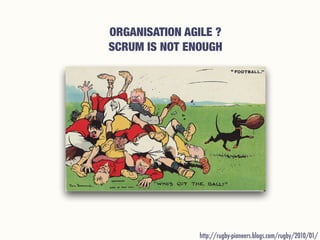 ORGANISATION AGILE ?
SCRUM IS NOT ENOUGH
http://rugby-pioneers.blogs.com/rugby/2010/01/
 