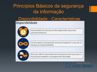 Princípios Básicos da segurança
da informação
Disponibilidade - Características
 