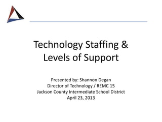 Technology Staffing &
Levels of Support
Presented by: Shannon Degan
Director of Technology / REMC 15
Jackson County Intermediate School District
April 23, 2013
 