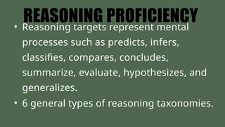 Different methods of assessment, the various types of learning targets ...
