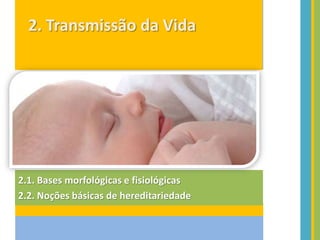 2. Transmissão da Vida
2.1. Bases morfológicas e fisiológicas
2.2. Noções básicas de hereditariedade
