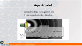 O que são ondas?
• É uma perturbação que se propaga em um meio;
• As ondas transportam energia, e não matéria.
 