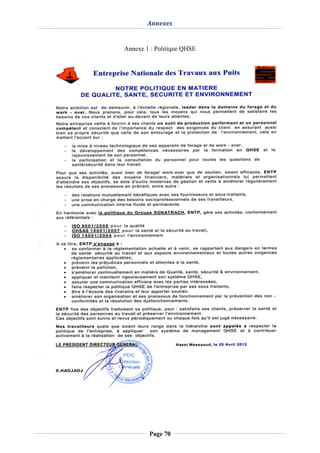 Annexes
Page 70
Annexe 1 : Politique QHSE
 