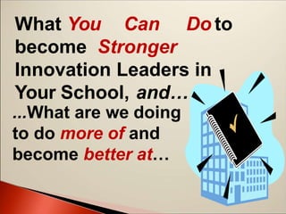 What You Can Do to
become Stronger
Innovation Leaders in
Your School, and…
...What are we doing
to do more of and
become better at…
 