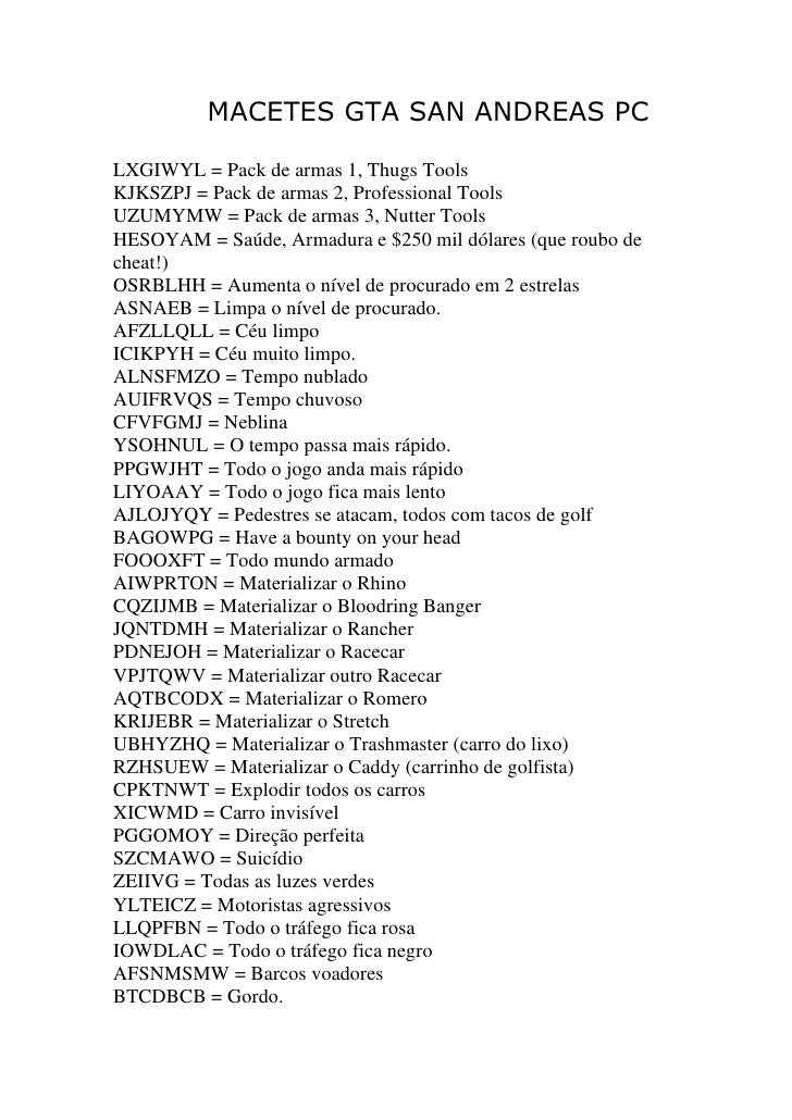 Macetes Gtas San Andreas