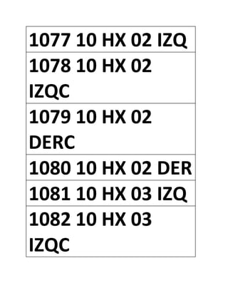 1077 10 HX 02 IZQ
1078 10 HX 02
IZQC
1079 10 HX 02
DERC
1080 10 HX 02 DER
1081 10 HX 03 IZQ
1082 10 HX 03
IZQC
 