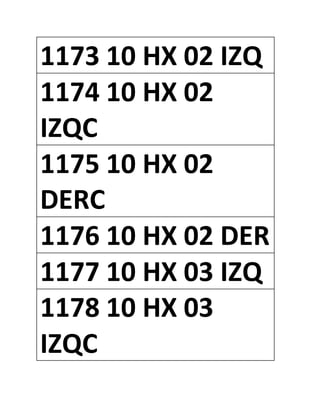 1173 10 HX 02 IZQ
1174 10 HX 02
IZQC
1175 10 HX 02
DERC
1176 10 HX 02 DER
1177 10 HX 03 IZQ
1178 10 HX 03
IZQC
 