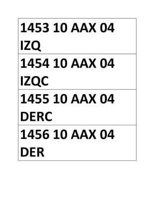 1453 10 AAX 04
IZQ
1454 10 AAX 04
IZQC
1455 10 AAX 04
DERC
1456 10 AAX 04
DER
 