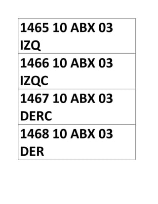 1465 10 ABX 03
IZQ
1466 10 ABX 03
IZQC
1467 10 ABX 03
DERC
1468 10 ABX 03
DER
 